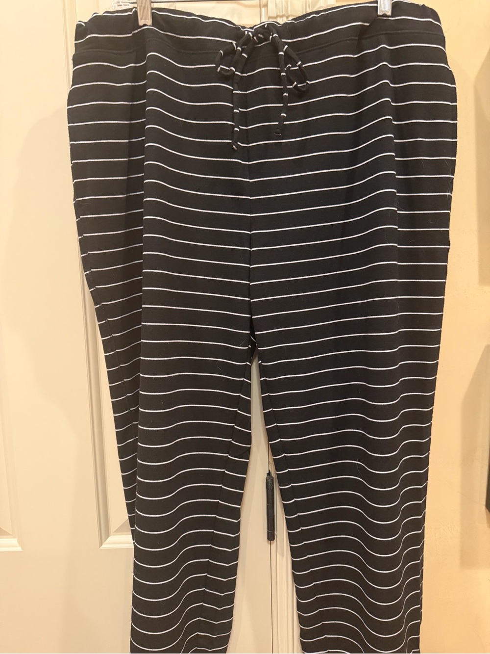 Black and White Striped Drawstring Pants